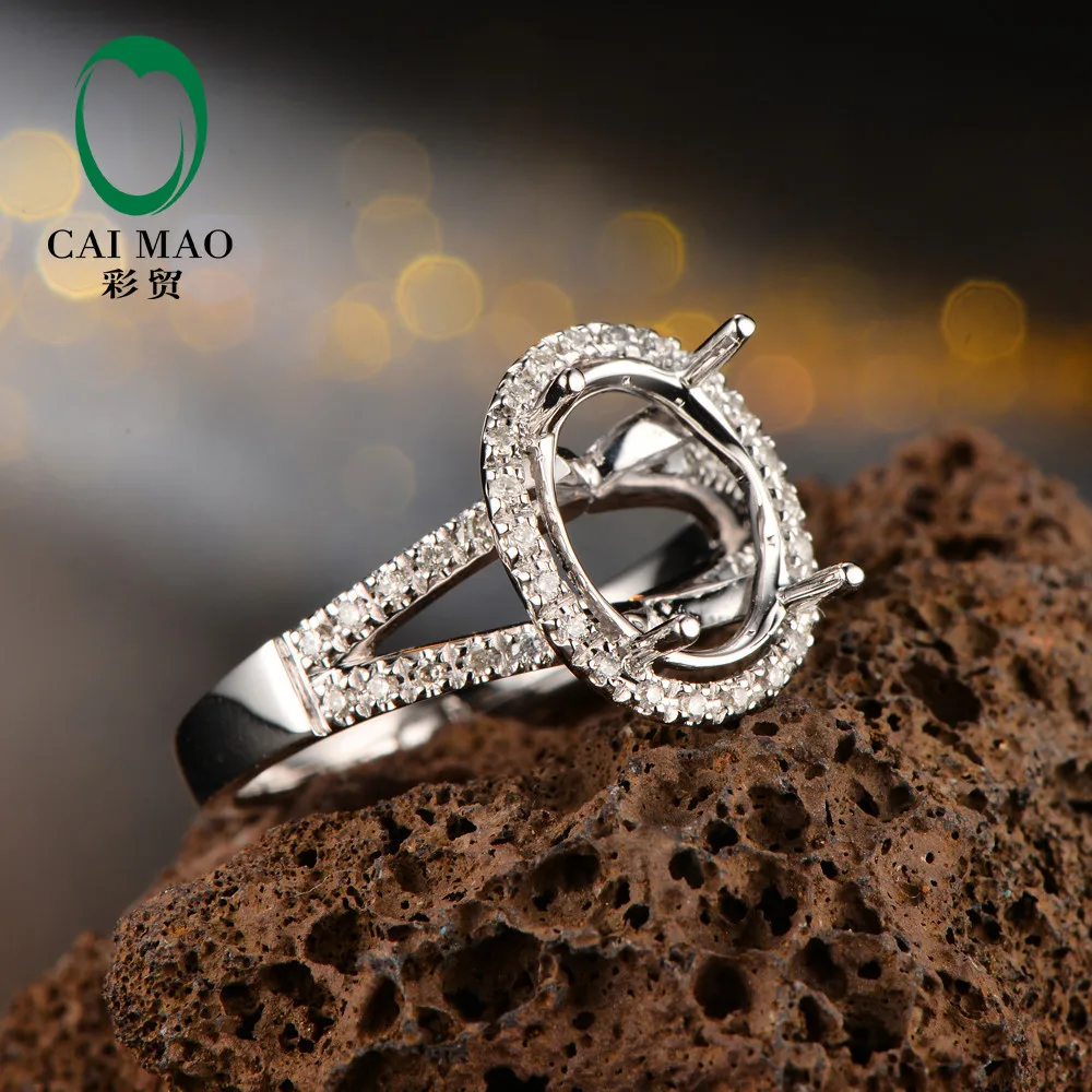 8x10 мм овальной формы 14 к белое золото и 0.21ct алмазное обручальное кольцо с полукреплением