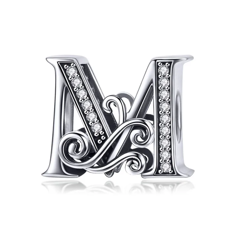 M MOWIMO, настоящее 925 пробы, Серебряные буквы, алфавит, A-Z, шарм, имя, бусина, подходит для оригинальных браслетов Pandora, подвеска, изготовление ювелирных изделий BNC030 - Окраска металла: M