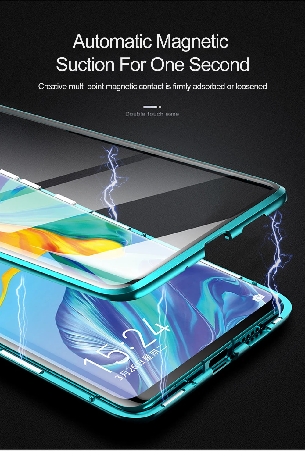 Магнитный чехол для huawei P30 Pro, полный корпус, защитный, роскошный, 360 поглощение, водонепроницаемый, закаленное стекло, покрытие, Funda, изогнутая поверхность