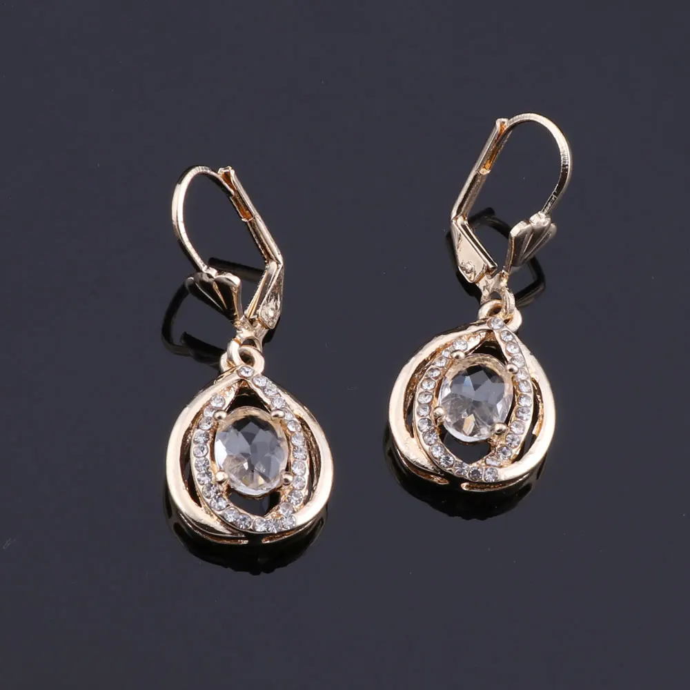 Модное ожерелье/серьги/кольцо с кристаллами золотого цвета женские свадебные