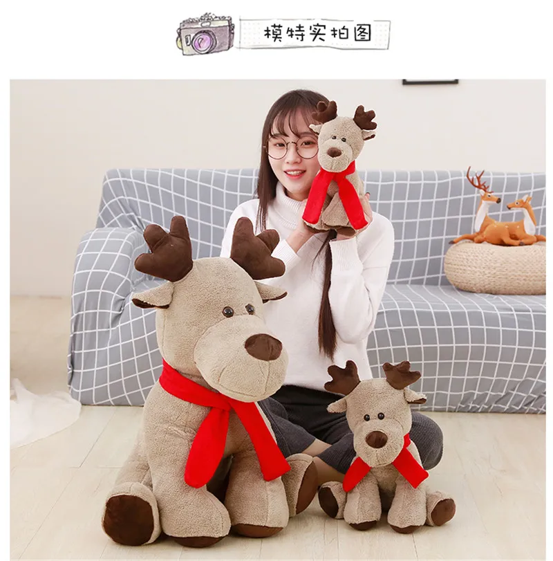 

New Stuffed Animal Soft Toys Moose Elk Creative Red Scarf Reindeer Plush Doll, Kids toy Christmas new year gift toys for kids