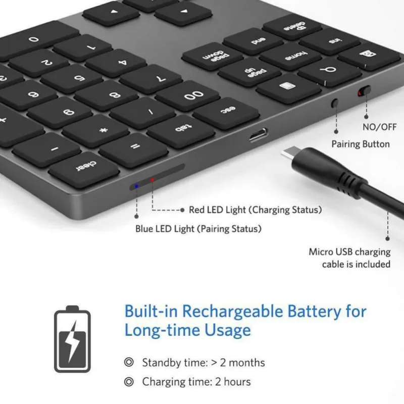 34 клавиши Bluetooth беспроводная цифровая клавиатура Мини Numpad с несколькими функциональными клавишами цифровая клавиатура для ПК Macbook Number Pad Mini
