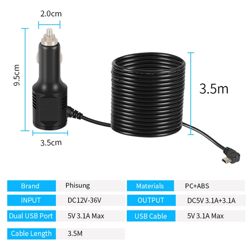 Двойной слот для mini USB port mirror DVR автомобильное зарядное устройство 12-36 в источник