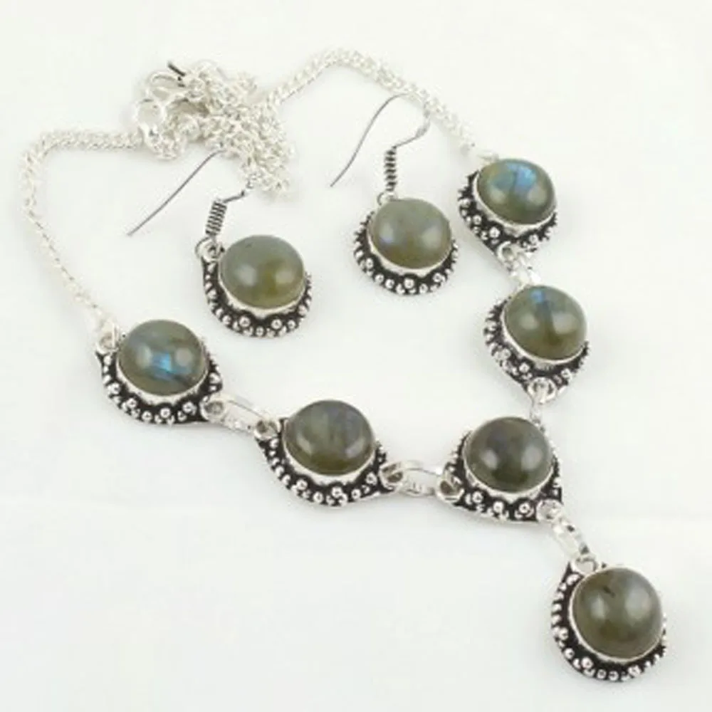 

Labradorite Necklace Earings Silver Overlay over Copper, 44 cm, N3303