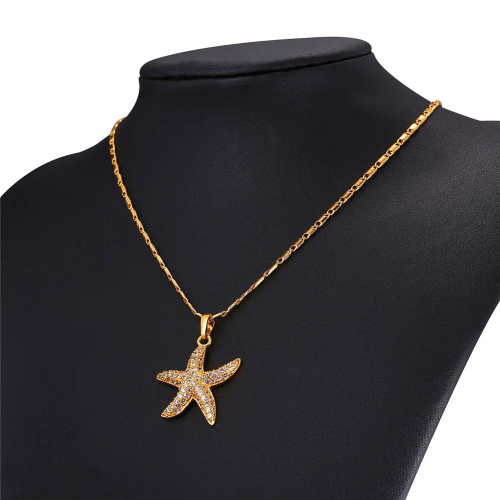 U7 Кристалл Морская Звезда Кулон Цепочки Ожерелье Женские Ювелирные Изделия