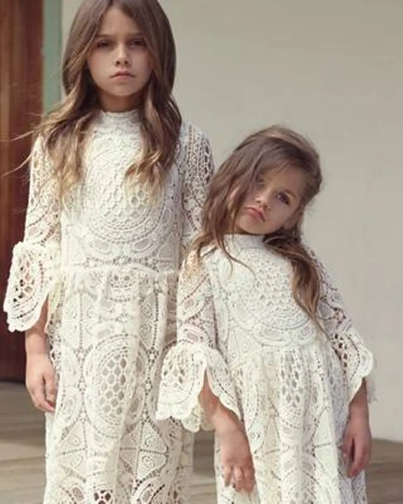 Детское платье для девочек кружевное с рукавами-фонариками Осеннее вечернее