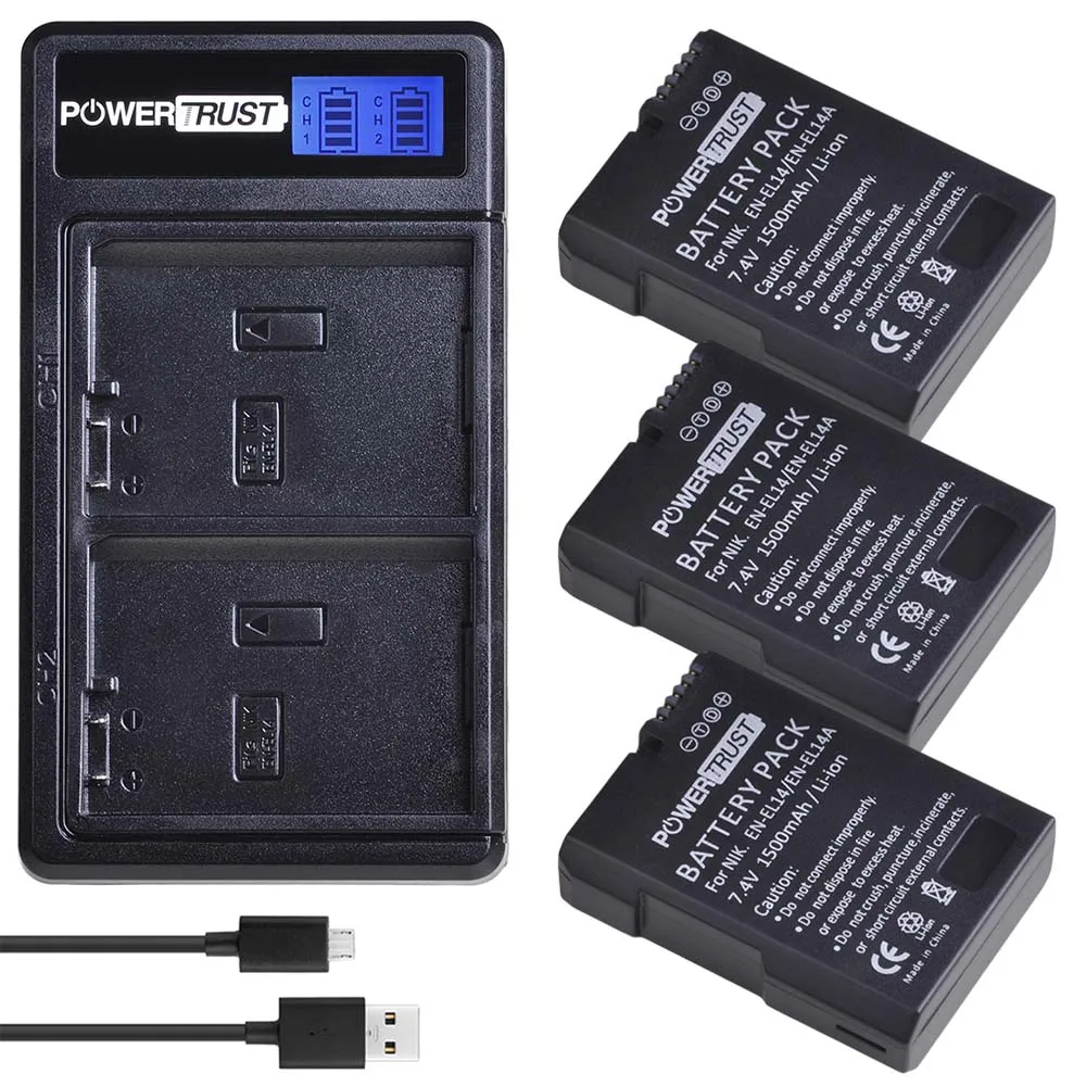3 battery set EN-EL14 EN EL14 EN-EL14a EL14a EL14 батарея+ ЖК двойное зарядное устройство для Nikon P7800, P7100, D3400, D5500, D5300, D5200, D3200, D3300, MH-24 - Цвет: 3 battery set