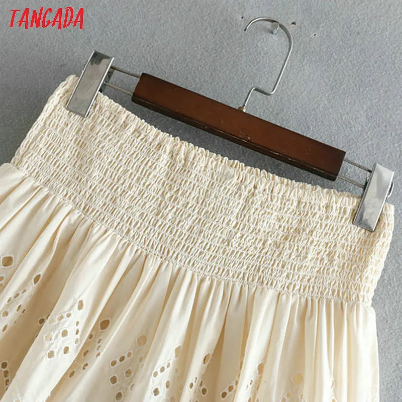 Tangada летняя юбка бежевая юбка короткая юбка кружевная юбка ришелье юбка с перфорацией юбка со складками юбка плиссе юбка с кружевом юбка с воланами романтичный стиль CE99