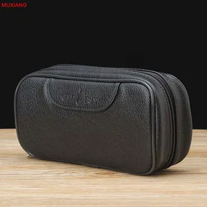 MUXIANG Good Portable из искусственной кожи Litchi Black сумка для трубкиЧехолСумка для 2 курительных трубок чехол для вскрытия черного цвета fc0051