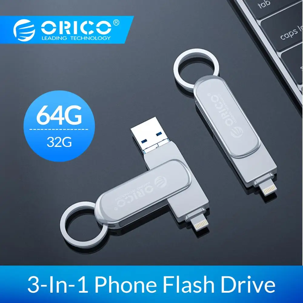ORICO OTG USB флэш-накопитель 3-в-1 U диск 64 Гб оперативной памяти, 32 Гб встроенной памяти, USB3.0 флэш-память USB флэш-диск для телефона/планшета/ПК