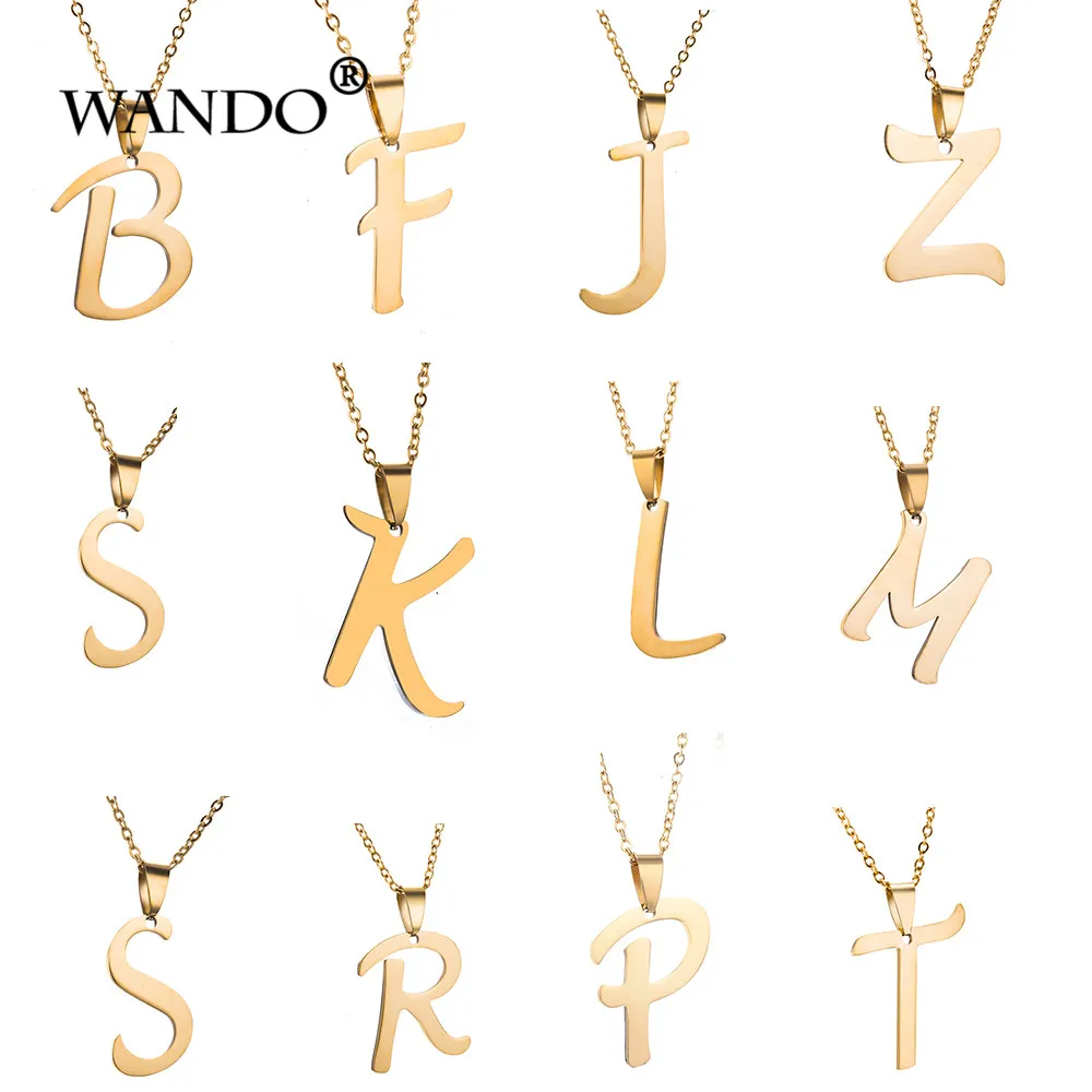 

WANDO Small Letter S Gold Color Initial Alphabet Necklaces 50cm chain for Women Man English Letters couples Jewelry Gift P15