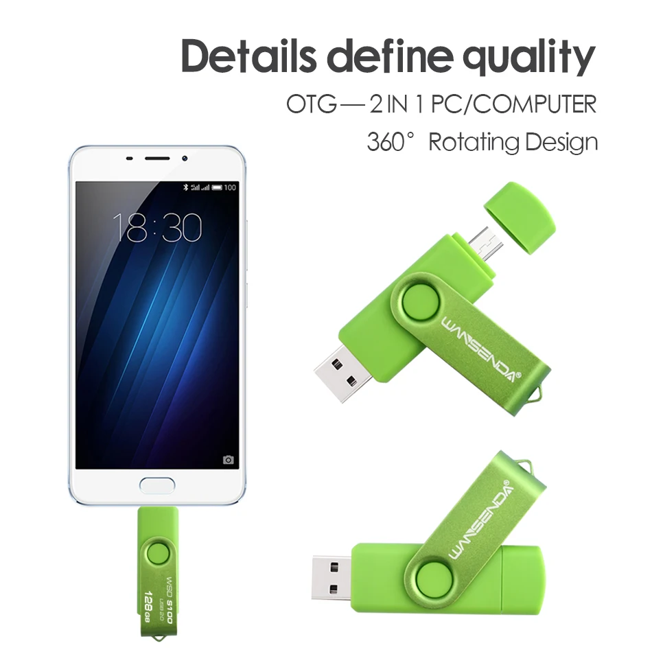 WANSENDA, высокоскоростной флеш-накопитель Usb OTG, металлический флеш-накопитель, 8 ГБ, 16 ГБ, 32 ГБ, 64 ГБ, 128 ГБ, 256 ГБ, флешка, 2 в 1, двойной разъем, микро USB флешка