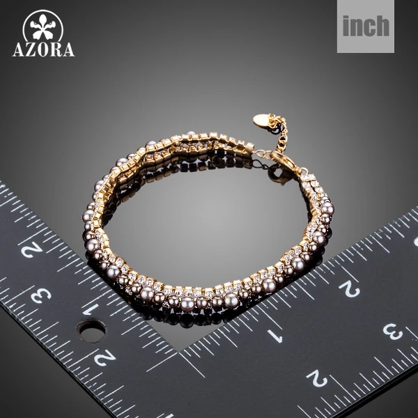 AZORA золотые 2 ряда микро CZ камни с бусины браслет для Для женщин TS0126|bracelets with