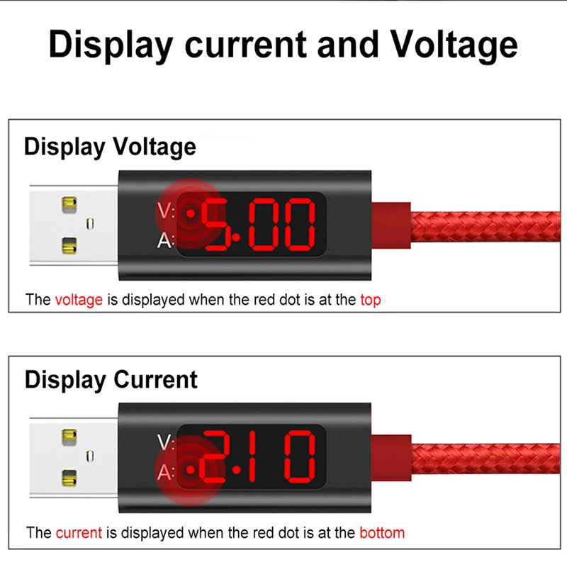 Overfly Быстрая Зарядка Micro usb type C кабель с светодиодный цифровым дисплеем USB Дата