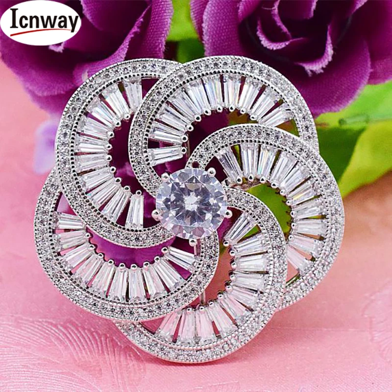 

wholesale Rhinestone inlay silver Plated brooch 3.6cm For DIY bracelet necklace Free shipping icnway