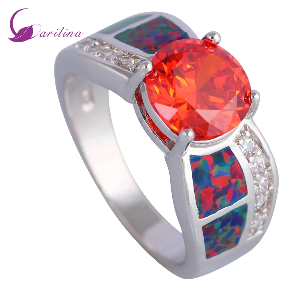 

Wedding Rings Garnet Red Opal Silver Color Overlay Rings For Women Size 5 6 7 8 9 R499