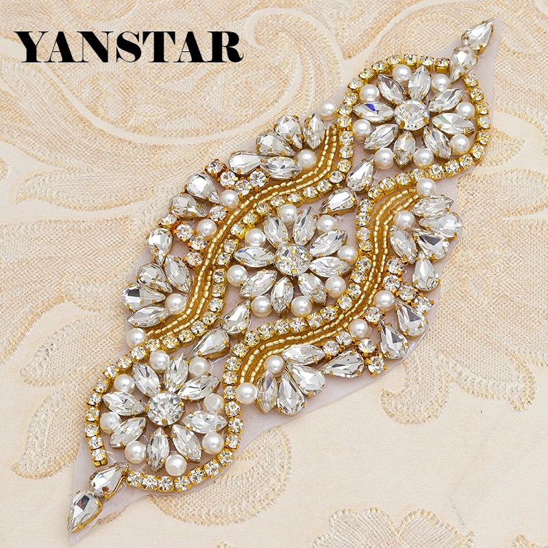

(2pcs) Bridal Rhinestones Appliques For Wedding Belt Crystal Sew On For Wedding decorationYS851