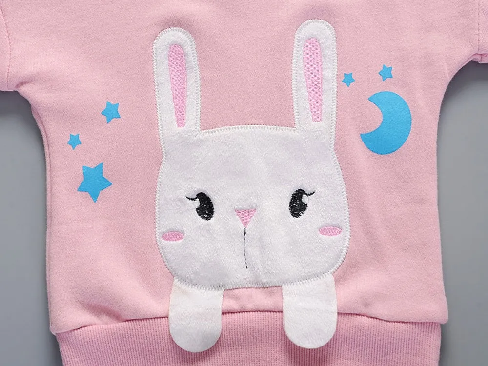 Fashion Baby Girl Clothes Set 2PCs Long Sleeve Rabbit Print Pullover Tops Loving Heart Pants roupas infantis menina | Детская одежда и