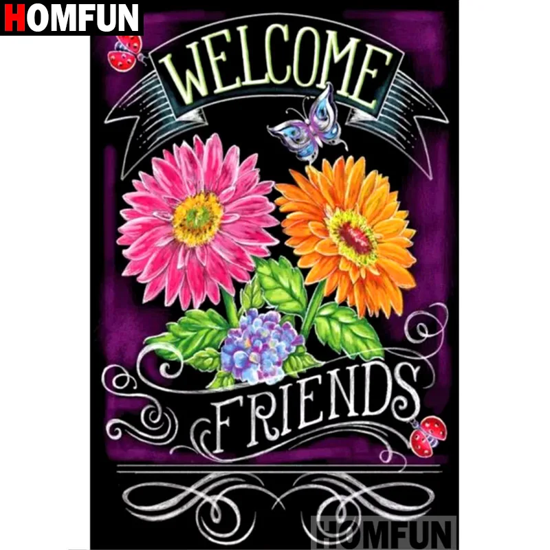 Алмазная 5d картина HOMFUN цветок бабочка вышивка крестиком полное покрытие