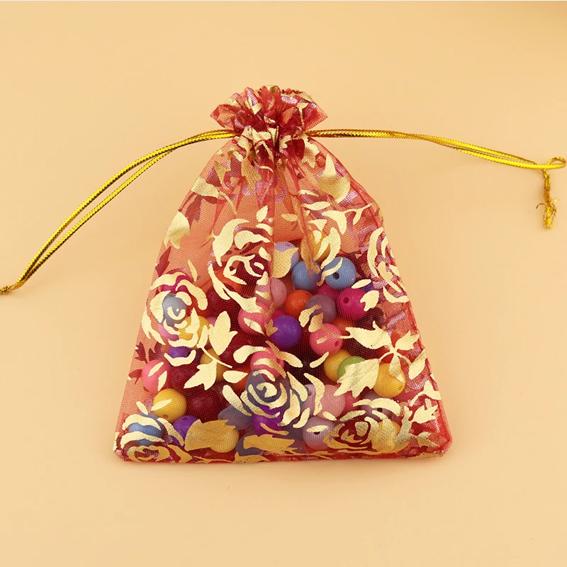 Красная Роза органза сумки свадебный подарок на заказ Чай Упаковка Сумки Тюль