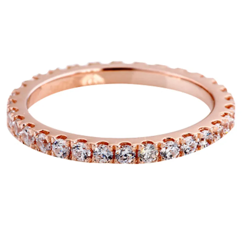 Rose Gold Простое кольцо вечность, 925 пробы, серебро, AAAAA, циркон, cz, обручальное кольцо, кольца для женщин, свадебные, массивные, вечерние, ювелирные изделия - Цвет основного камня: Rose Gold