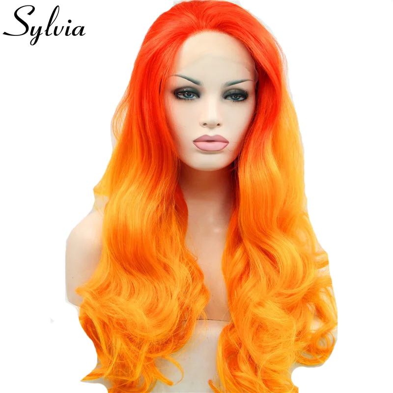 Sylvia Orange два тона Омбре волнистые синтетические кружевные передние парики