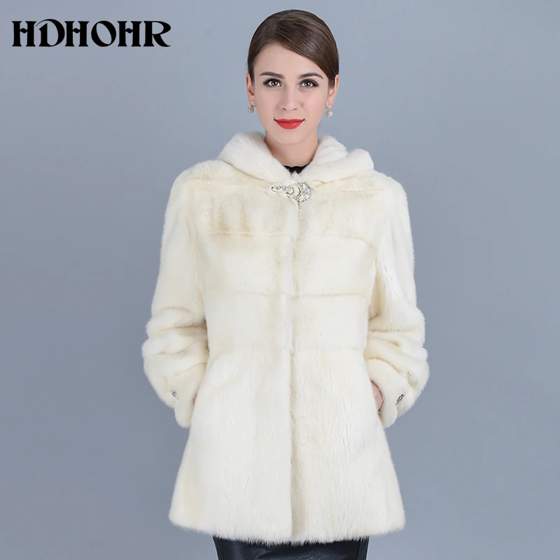 HDHOHR женская шуба из натурального меха норки модная короткая с капюшоном теплая