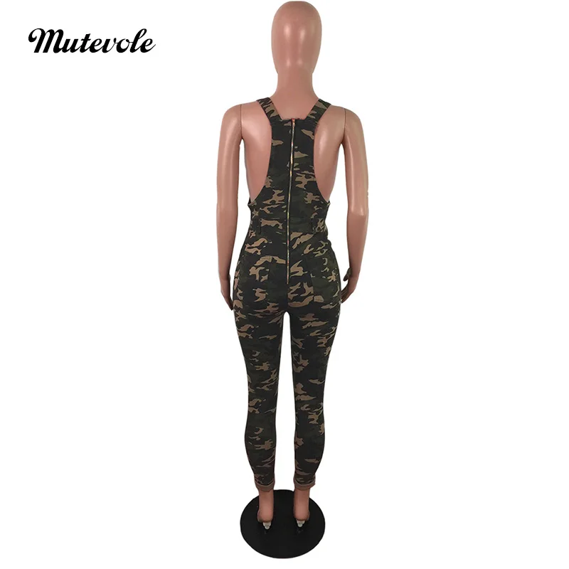 Mutevole Sexy Skinny Camouflage Jumpsuit Women Casual Bodcyon Sleeveless Back Zipper Club Party Print Overall | Женская одежда