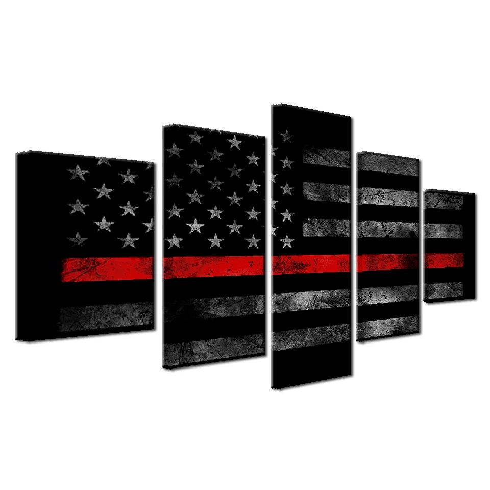 5 Piece HD Print Large Thin Red Line American Flag Poster Paintings on Canvas Wall Art for Home Decorations Decor Artwork | Дом и сад