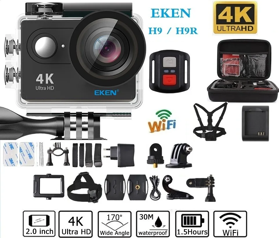 Экшн-камера EKEN H9/H9R Wi-Fi с дистанционным управлением Ultra HD 4K 1080P/60fps 30 м