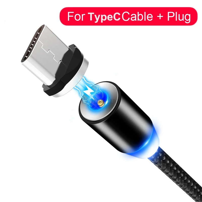 Магнитный USB кабель для iPhone 11 X samsung S10 S9 type C Магнитный зарядный провод для передачи данных Micro USB кабель кабели для мобильных телефонов - Цвет: Black Type C Cable