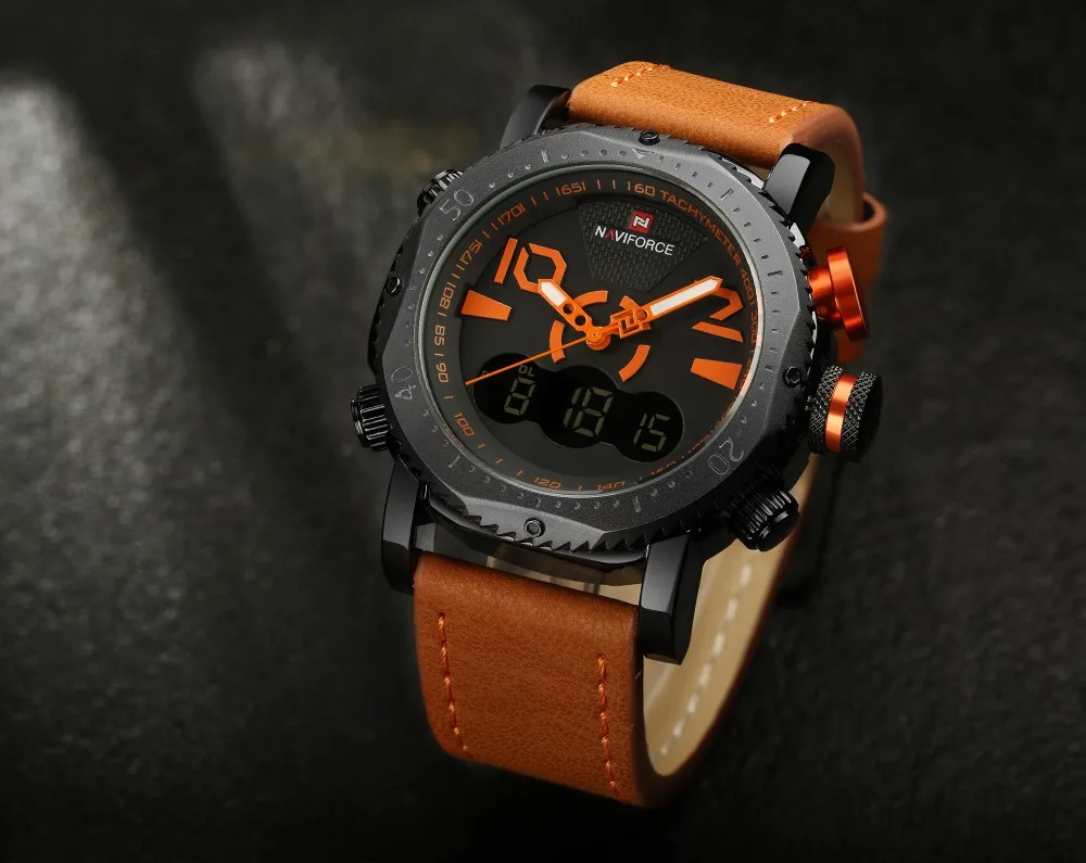 NAVIFORCE мужские спортивные часы с двойным дисплеем часы мужские светодиодный Цифровые Аналоговые электронные кварцевые часы 30 м водонепроницаемые мужские часы