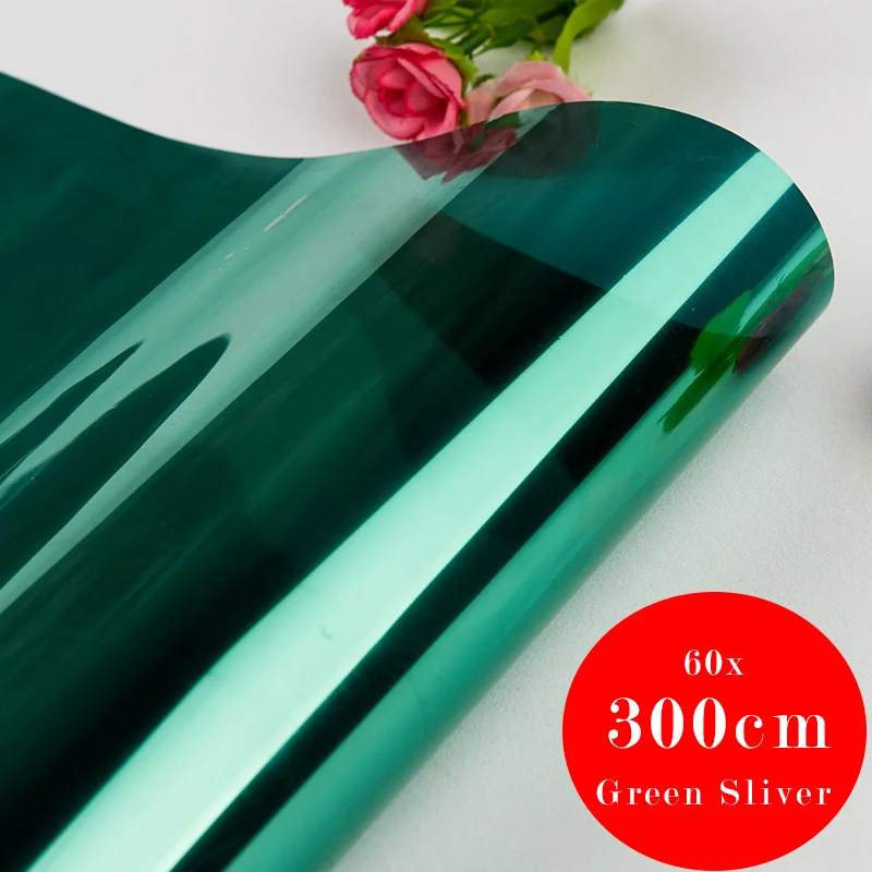 Green Sliver W60cm 40/50/60*300CM Reflective UV Window Film Sticker Self Adhesive Mirror Film Glass Heat Transfer Vinyl Glass Stickers - Цвет: Green Sliver W60cm