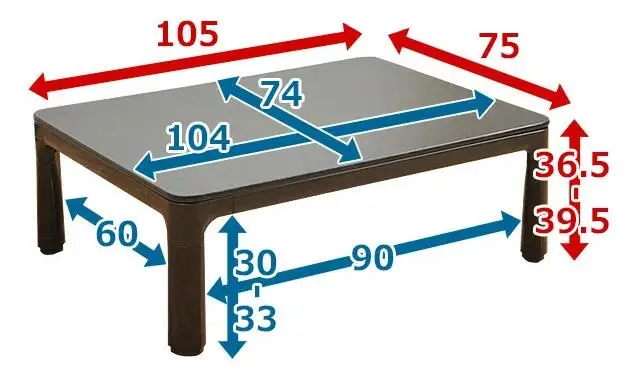 Ножки складные Kotatsu стол прямоугольник 105x75 см мебель для гостиной грелка ног с подогревом низкий японский Kotatsu журнальный столик черный