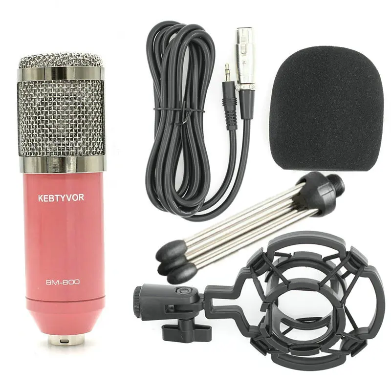 Pink BM 800 Студийный микрофон профессиональный конденсаторный Аудио проводной микрофон BM800 микрофон компьютер для радио Пение Запись - Цвет: Pink