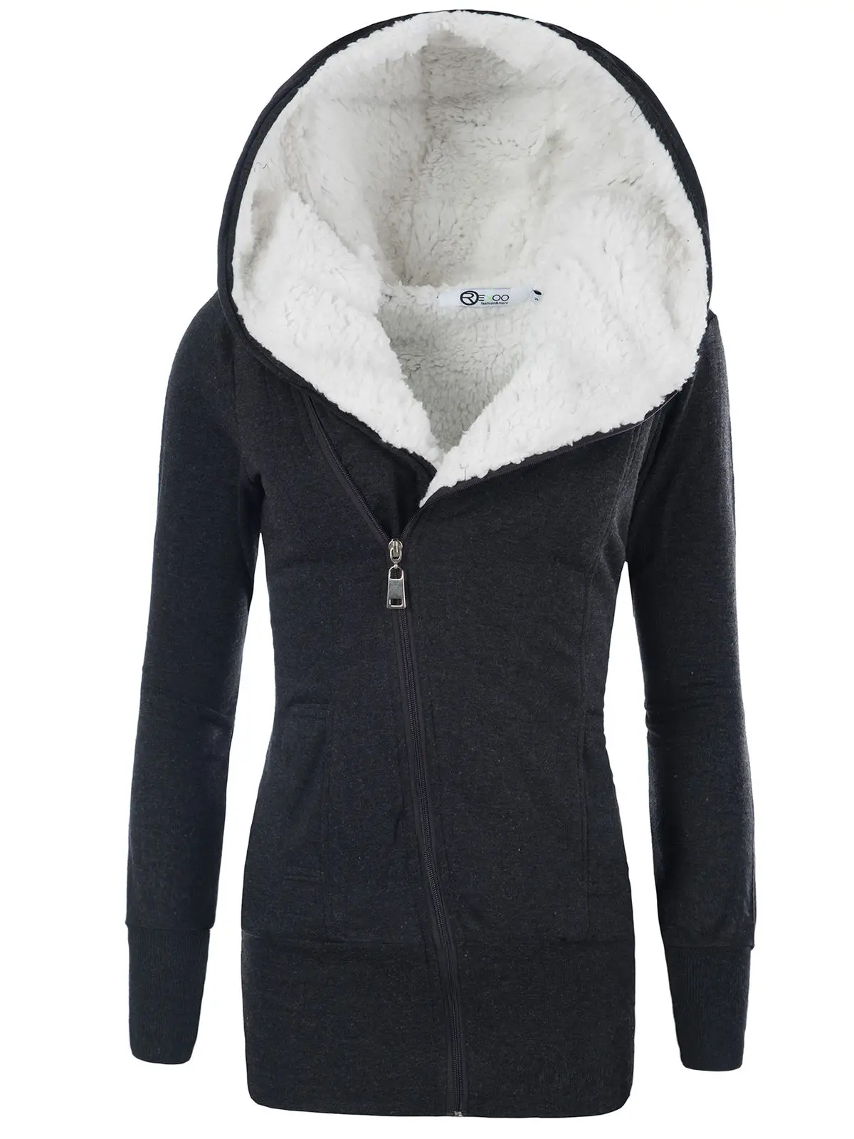 Женская куртка ZOGAA длинная облегающая с капюшоном и хлопковым подкладом теплая