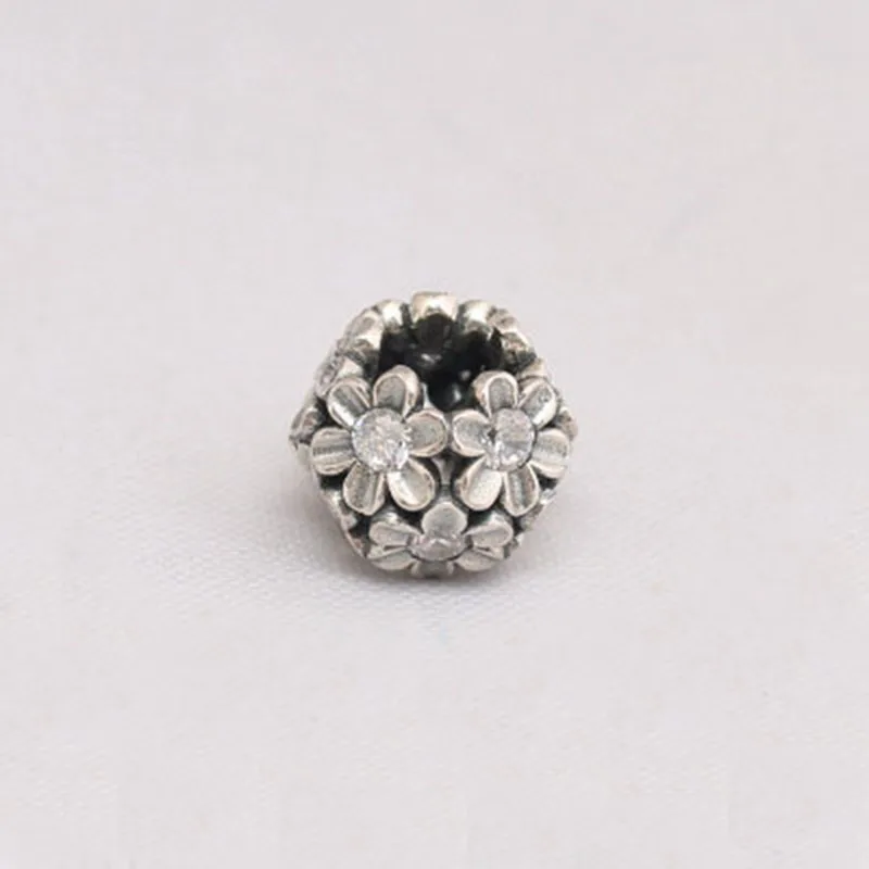 

100% Стерлинговое Серебро 925 пробы, бусины с ромашками, подходит для браслета и браслета, 925 серебряные ювелирные изделия