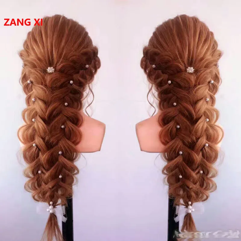 High Grade Golden 80% Human Hair Training Head For Curl Iron Straighten Practice Female Hairdresser Mannequin Head With Shoulder enlarge