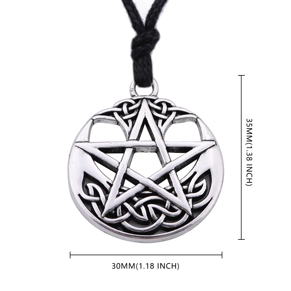 LIKGREAT Vintage Pentagram Round Pendant Necklace Celtics Knot Wicca Jewerly Hollow Pentacle Accessories Amulet Necklace