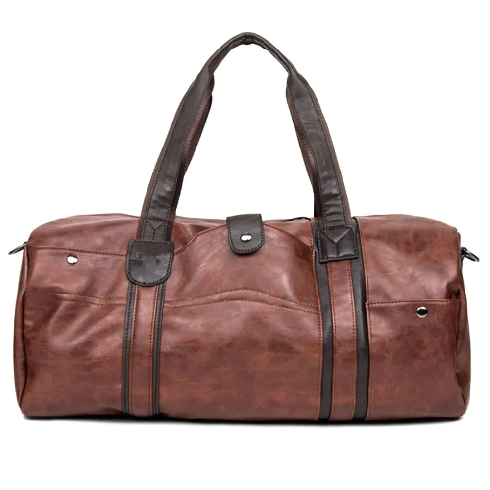 Men's Large Capacity PU Leather Sports Gym Bag Fitness Sport Duffel Tote Travel Shoulder Handbag Male Black Brown | Спорт и