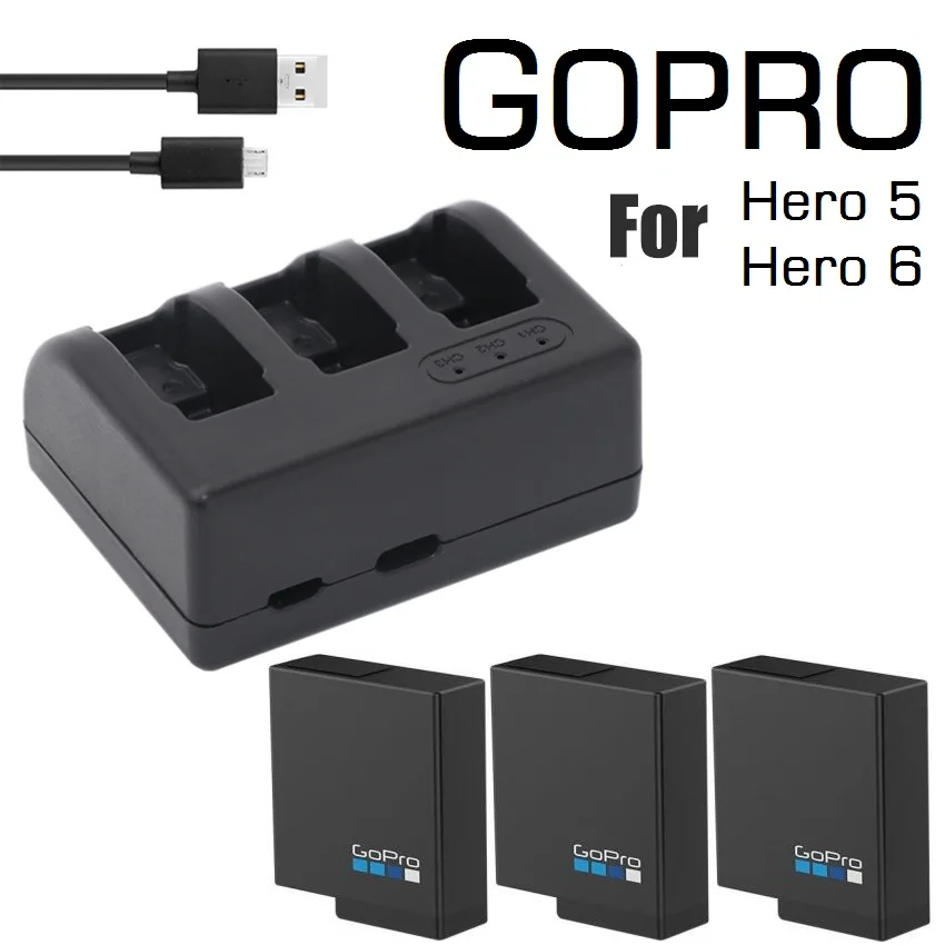 For Gopro HERO 5 6 7 8 Black 100% Original Battery Gopro Batteries 3-Way USB Charger And Battery Case Camera Power Clownfish