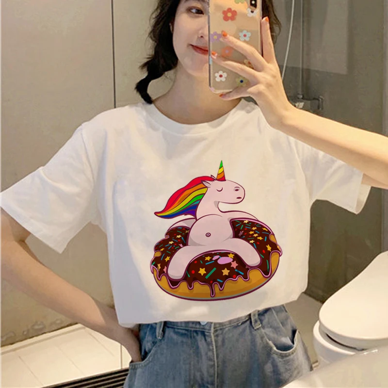 Футболка с единорогом Kawaii Женская Harajuku Ullzang забавная футболка героями