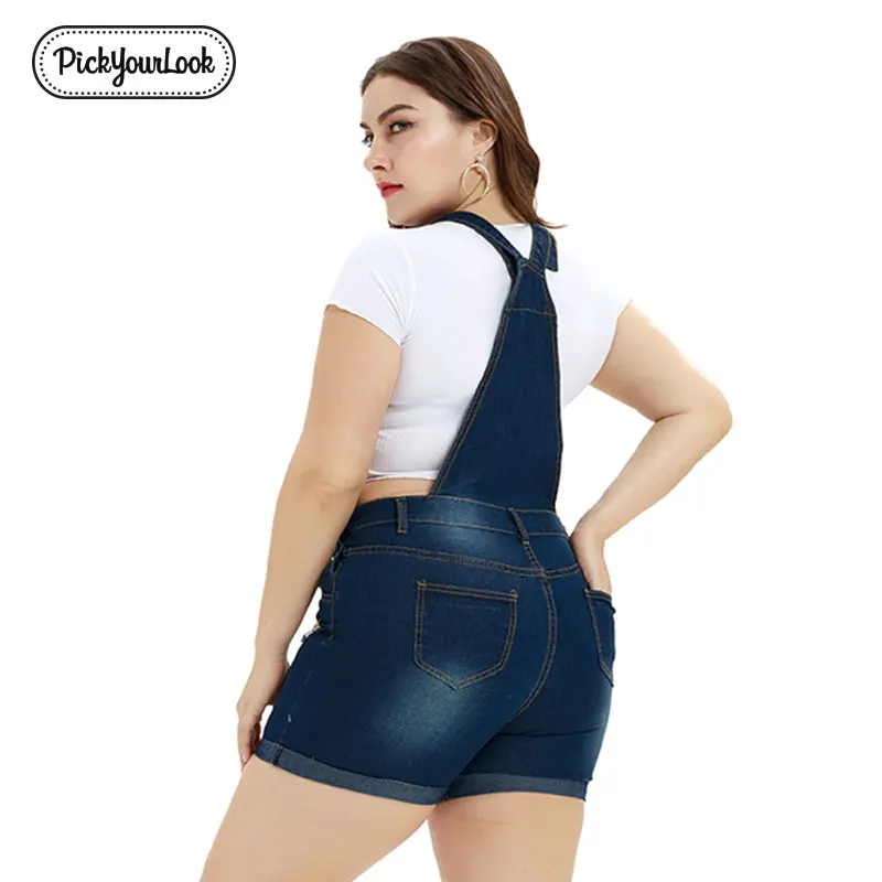 Pickyourlook, женский комбинезон размера плюс, Летний джинсовый синий женский комбинезон с карманами, Модный комбинезон с поясом, женские комбинезоны