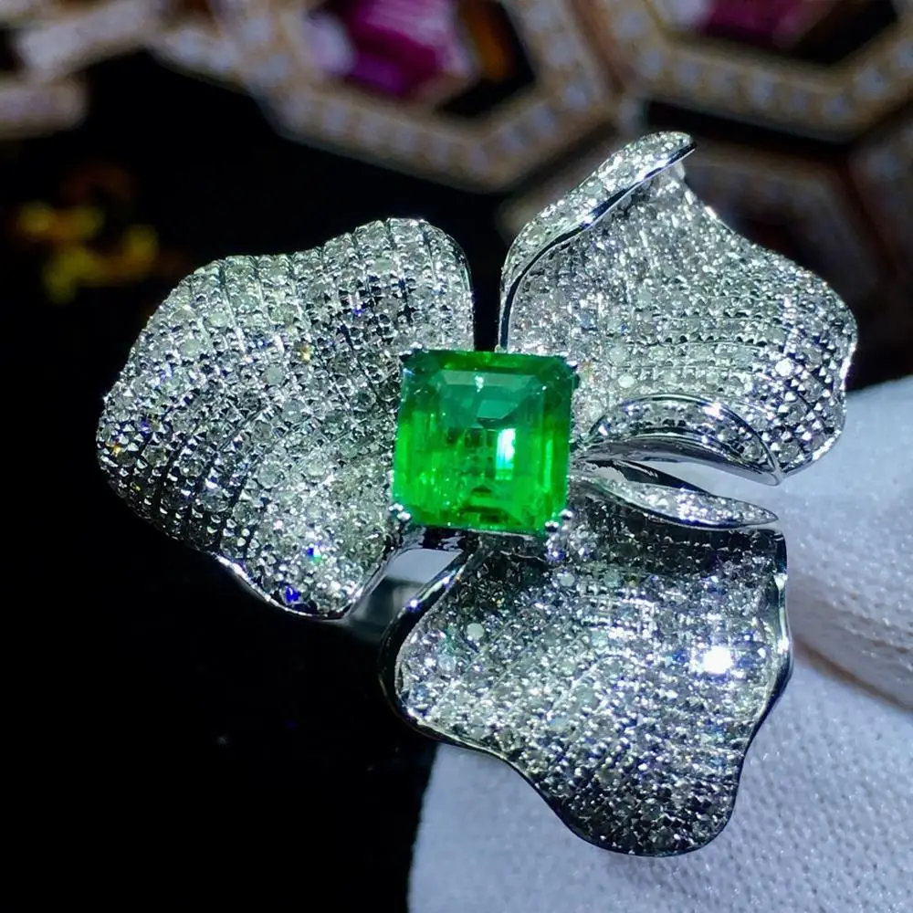 Изумрудное кольцо ювелирные изделия из 18-каратного золота настоящие яркие