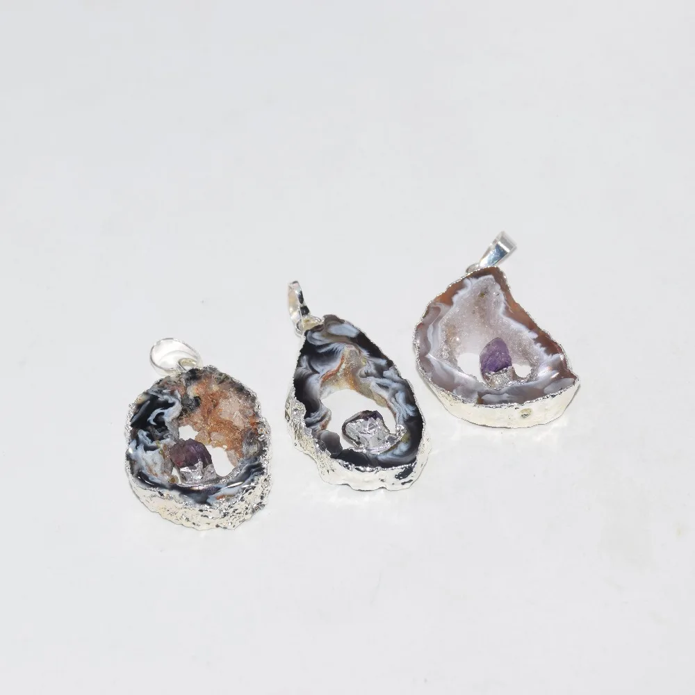 2019 покрытый серебром натуральный geode друзная Подвеска для ожерелья с аметистом