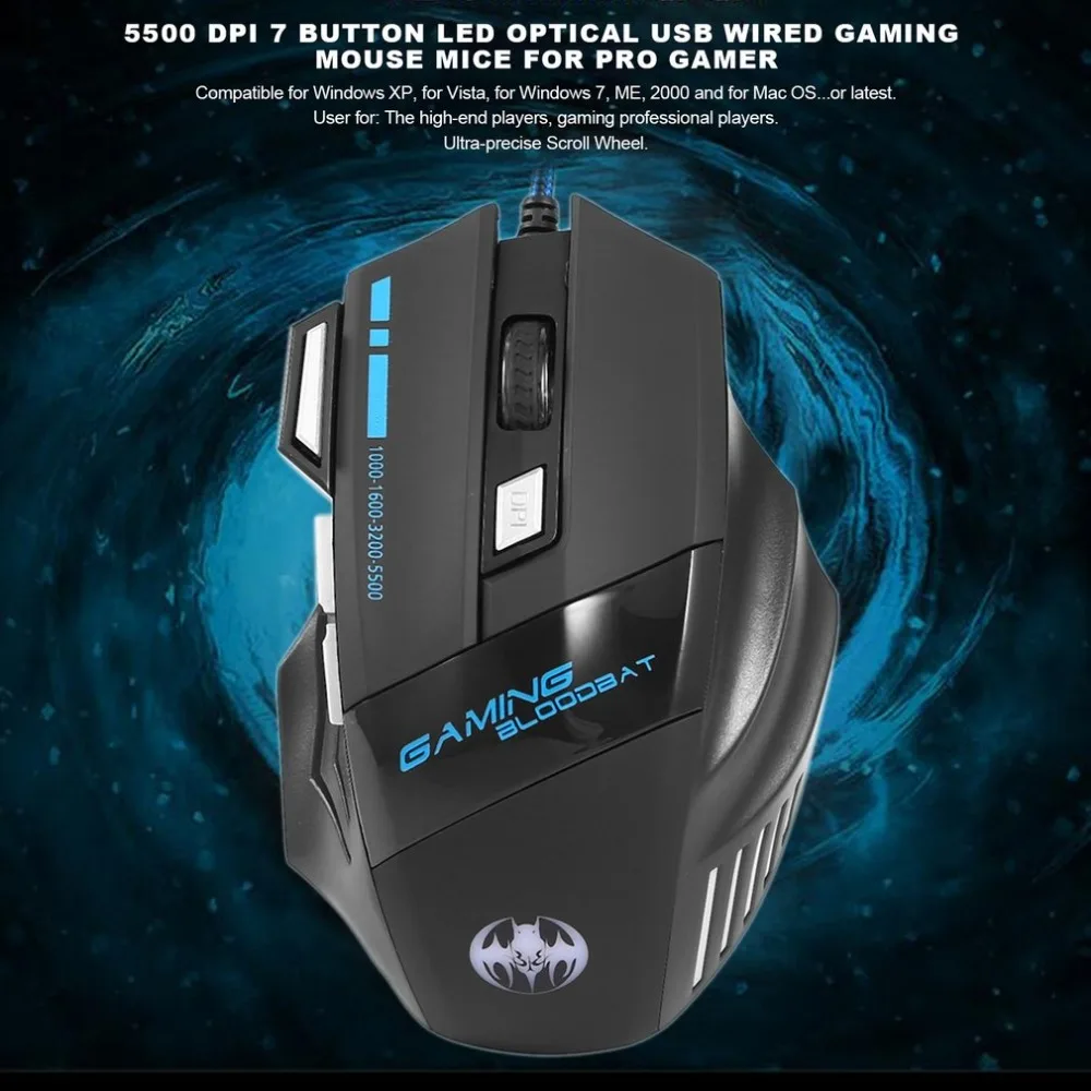 Игровая мышь геймерская Проводная компьютерная мышь для Pro gamer 5500 dpi 7 кнопок светодиодный USB оптическая мышь sem fio Прямая поставка