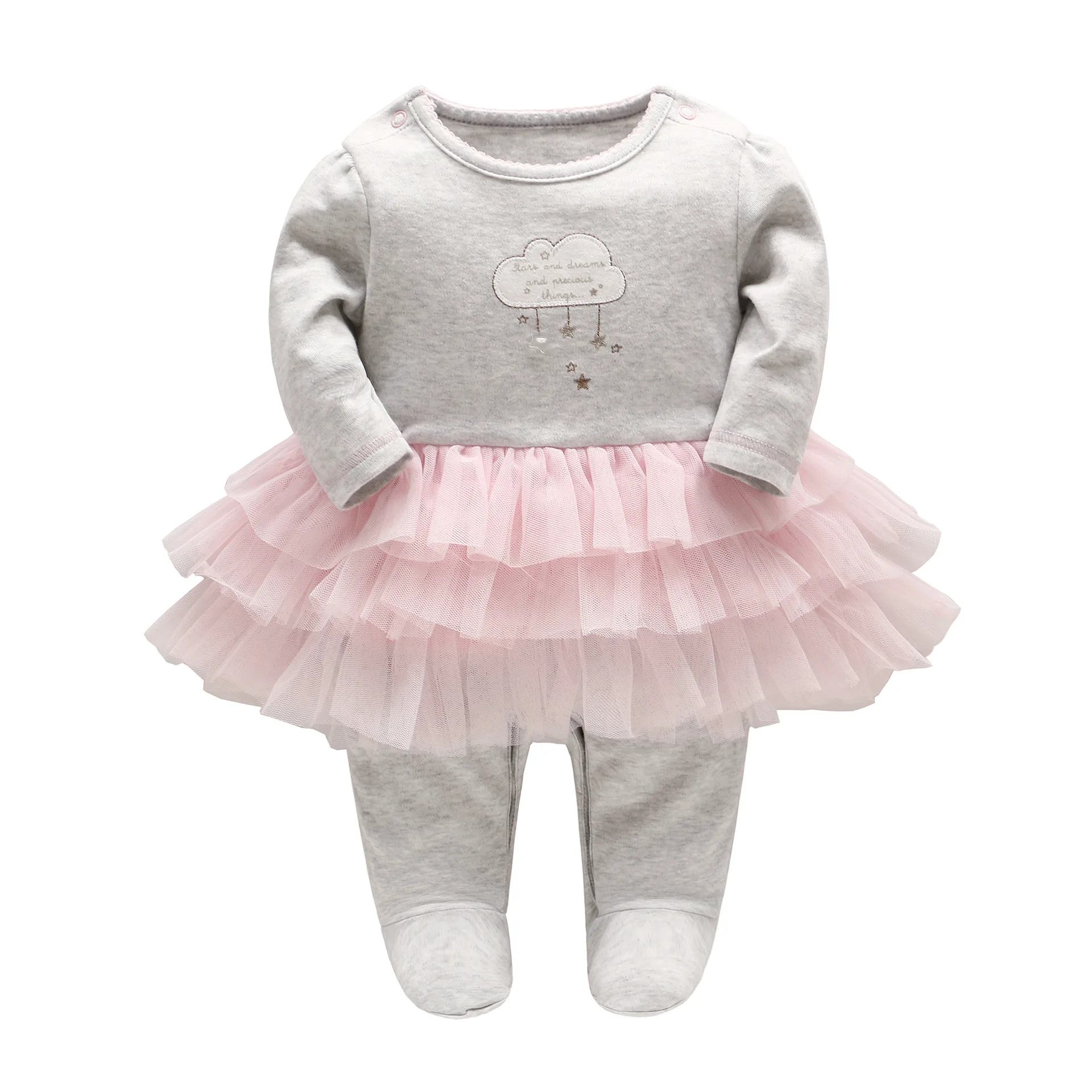 2019 Spring Baby Girl Romper Newborn Cotton Fluffy Dress Infant Long-sleeve Cloud Star Embroidery Clothing Girls Onesie | Детская одежда