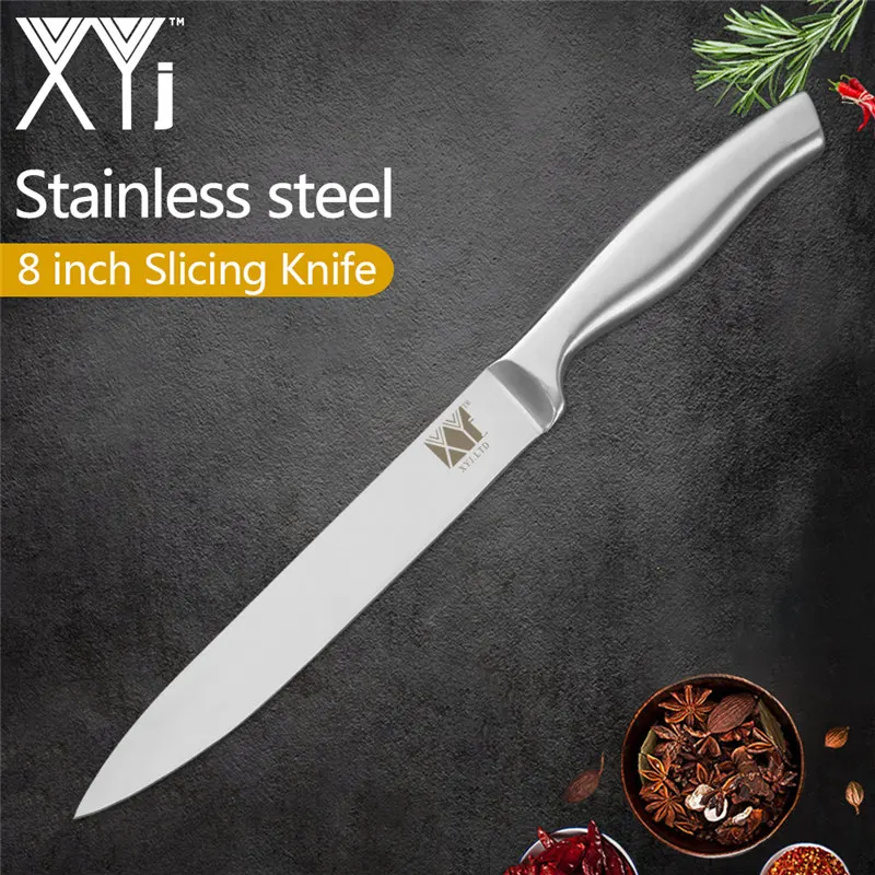 8 slicing knife XYj кухонные ножи 6 шт. набор ножей из нержавеющей стали 8 ''шеф-повара 8'' хлеб 8 ''нарезка 7'' сантоку 5 ''утилита 3,5'' ножи для очистки овощей - Color: 8 slicing knife