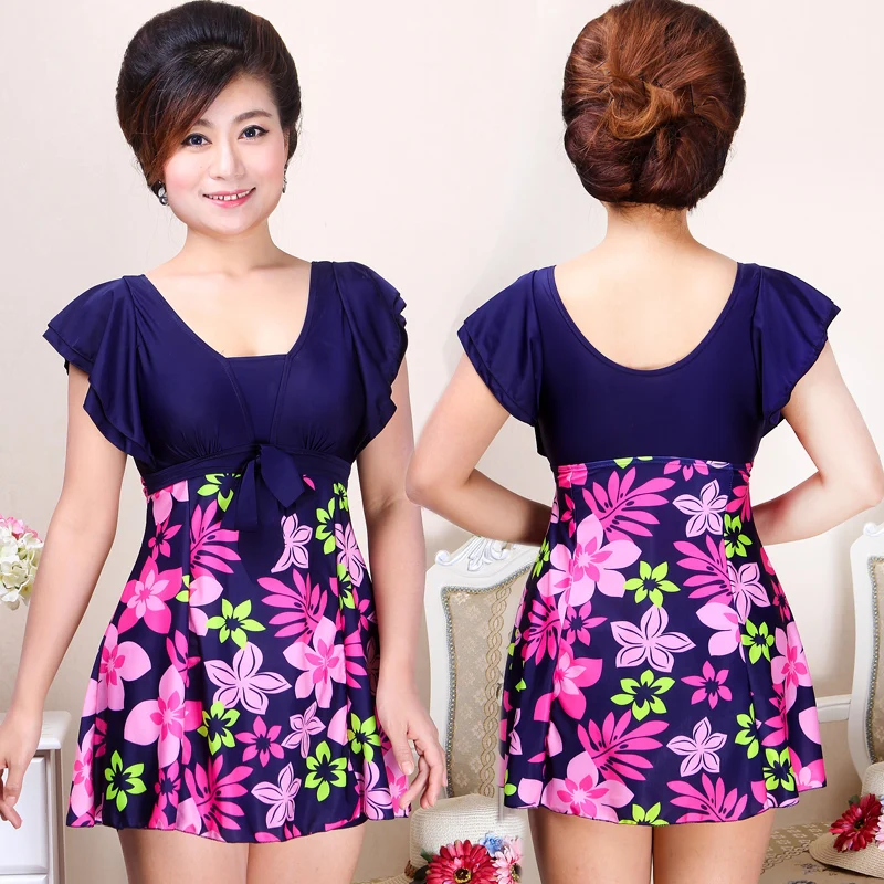 

up to 100KG 7XL Monther Conservative SwimSuit Dress swimwear woman plus size bathing suit one piece swimming suit for women 2019