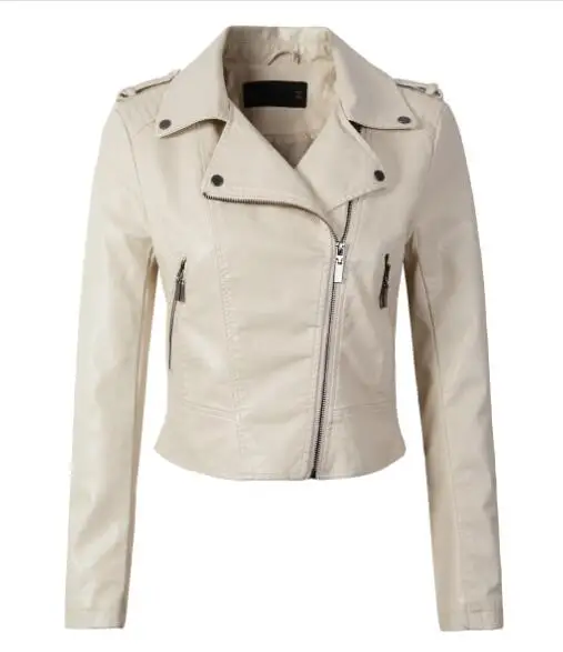 Новинка, женские розовые Мотоциклетные Куртки из искусственной кожи, chaquetas de cuero mujer, хит, черное повседневное модное приталенное короткое пальто, Размеры S-XL - Цвет: Q603 Beige